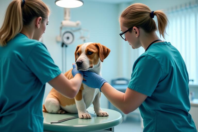 Veterinario offre cure urgenti a un cane nella clinica di Firenze